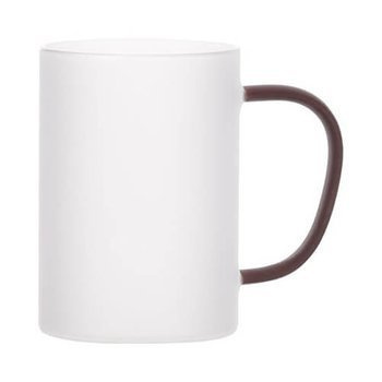 Tasse 360 ml, Glas, satiniert, mit rotem Griff, für die Sublimation