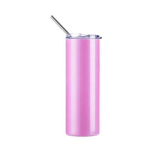 Becher, 600 ml, mit Trinkhalm, Farbwechsel bei UV-Licht von Weiß nach Rosa, für den Sublimationsdruck.