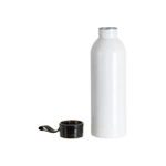 Sportliche Aluminium-Wasserflasche 750 ml weiß mit schwarzem Verschluss und Sublimationsstreifen