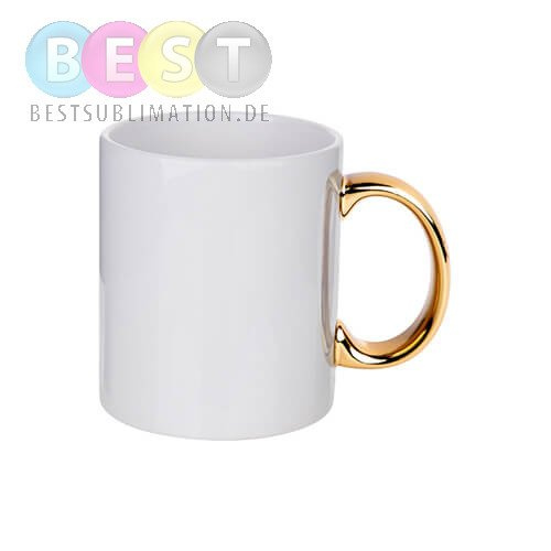 Tasse 330ml, Mit goldenem Griff, für die Sublimation