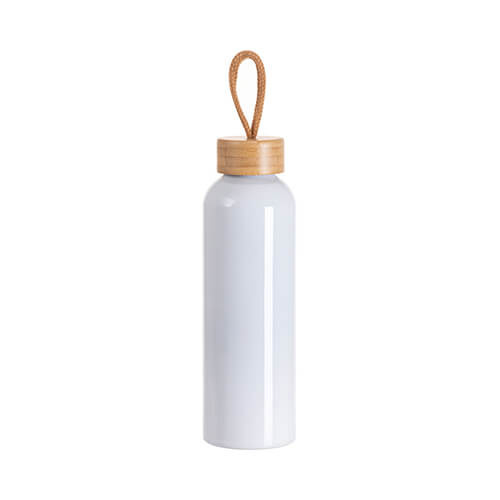 Trinkflasche, Aluminium, 600 ml, Weiß, Verschluss aus Bambus, für den Sublimationsdruck