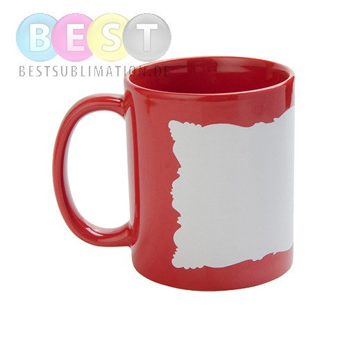 Tasse 330ml, Rot, mit weißem bedruckbaren Fenster, für die Sublimation