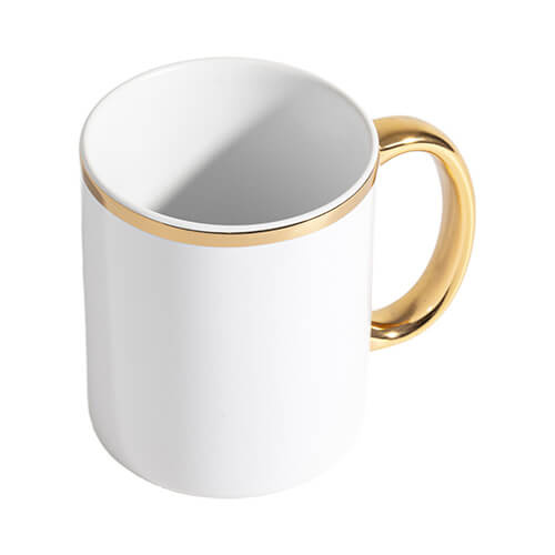 Becher 330 ml, goldfarbener Henkel und Rand, für die Sublimation
