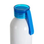 Sport-Wasserflasche aus Aluminium, 750 ml, weiß mit blauem Verschluss und Sublimationsstreifen