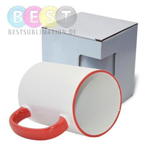 Tasse 450 ml MAX, A+, roter Griff und Rand, mit Box KAR5, für die Sublimation