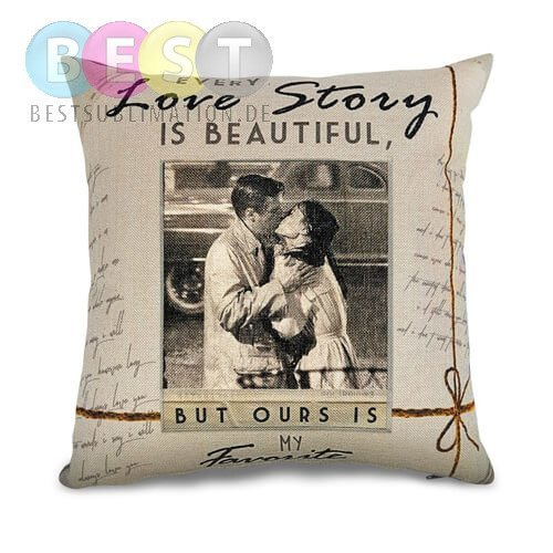 Zweifarbiger Kissenbezug, Leinen, 38 x 38 cm, Love Story, für den Sublimationsdruck