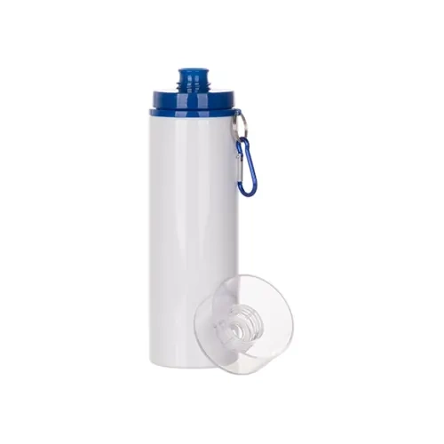 Aluminiumflasche 850 ml weiß mit transparentem Verschluss und blauem Deckel zur Sublimation
