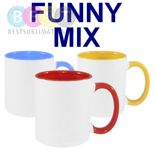 144 Tassen 330ml FUNNY, A+, MIX diverser Farben,  für die Sublimation