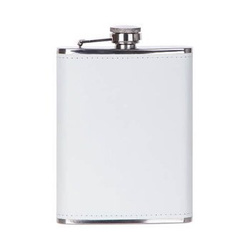 Flachmann, 240 ml, Kunstlederumfassung, Weiß, für den Sublimationsdruck