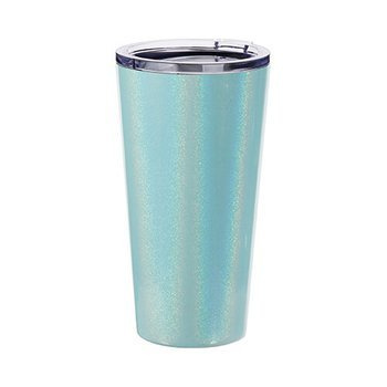 Tumbler-Becher, 480 ml, Edelstahl, Hellblau schillernd, für den Sublimationsdruck.
