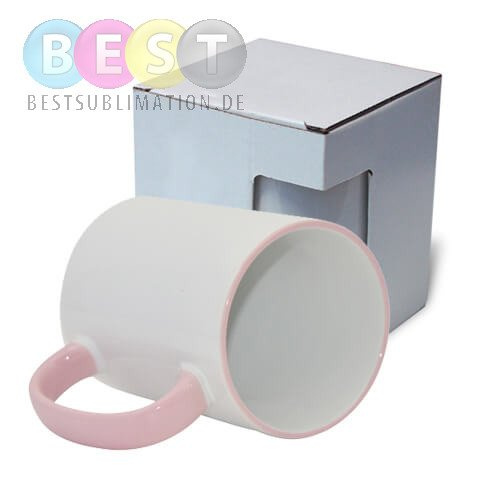 Tasse 450 ml MAX, A+, rosa Griff und Rand, mit Box KAR5, für die Sublimation