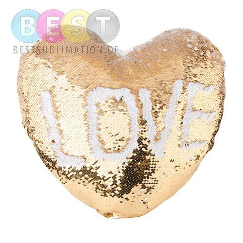 Kissenbezug, Herz, 39 x 44 cm, mit Pailletten, Gold, für den Sublimationsdruck