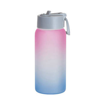 Trinkflasche, Glas, 750 ml, satiniert, rosa-blau, für den Sublimationsdruck