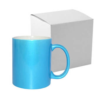 Tasse 330 ml, Hellblau, Alu-Effekt, mit Box, für die Sublimation