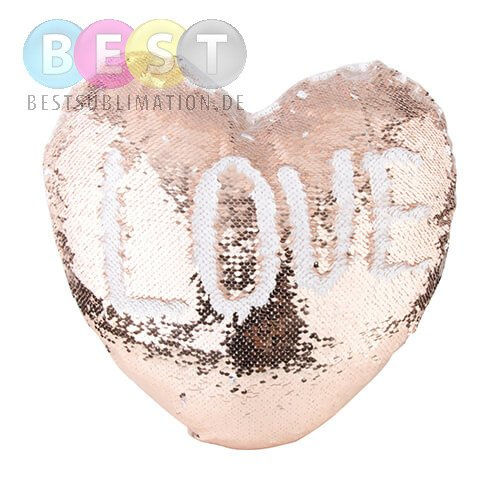 Kissenbezug, Herz, 39 x 44 cm, mit Pailletten, Champagner, für den Sublimationsdruck