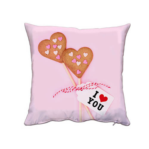 Kissenbezug, Satin, 38 x 38 cm, "Love Cookies", für den Sublimationsdruck