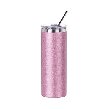 Tumbler-Becher, 600 ml, mit Trinkhalm, Rosa Brokat, für den Sublimationsdruck.