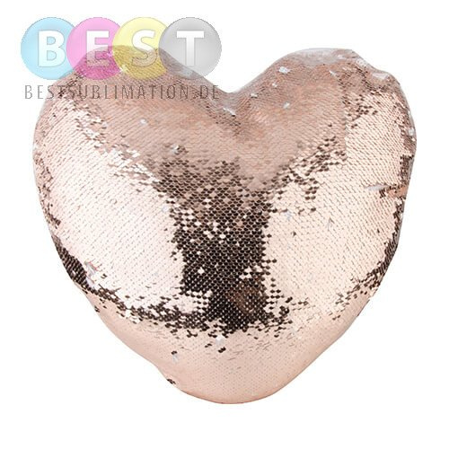 Kissenbezug, Herz, 39 x 44 cm, mit Pailletten, Champagner, für den Sublimationsdruck
