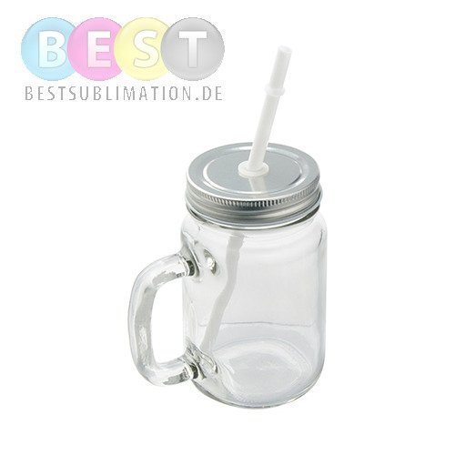 Glas mit Deckel , "Mason Jar", mit Strohhalm, für die Sublimation