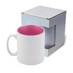 Tasse 300ml, weiß mit rosafarbener Innenseite, mit Karton, für die Sublimation.