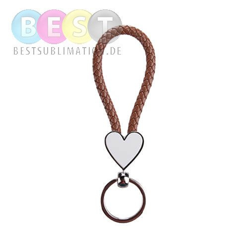 Schlüsselanhänger, Geflecht, Herz, Braun, für den Sublimationsdruck