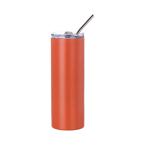 Tumbler-Becher, 600 ml, mit Trinkhalm, Orange, Matt, für den Sublimationsdruck.