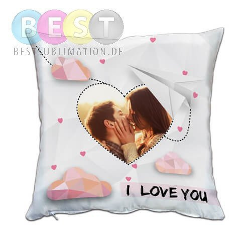 Zweifarbiger Kissenbezug, Satin, 38 x 38 cm, I Love You, für den Sublimationsdruck