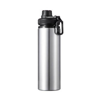 Fahrradflasche, Aluminium, Silber, 850 ml, Verschluss mit schwarzem Besatz, für den Sublimationsdruck