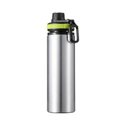 Fahrradflasche, Aluminium, Silber, 850 ml, Verschluss mit grünem Besatz, für den Sublimationsdruck