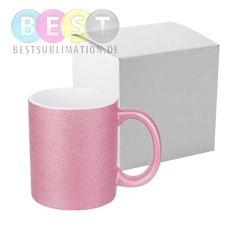 Tasse, mit Brokat, Rosa, mit einzelner Box für die Sublimation