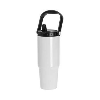 Becher, 900 ml, Edelstahl, Weiß, mit Deckel und Trinkhalm, für die Sublimation