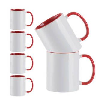 Tassen-Set, 6 Stck.  330 ml, Rote Innenseite und Griff, A+, für die Sublimation