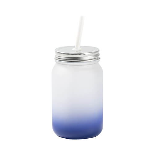 Becher, "Mason Jar", 450 ml, satiniert, mit Strohhalm, Dunkelblau, für die Sublimation