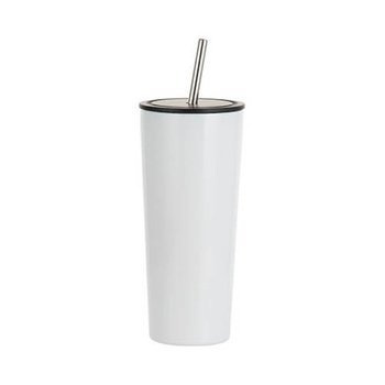 Tumbler-Becher, 650 ml, Edelstahl, Weiß, mit Trinkhalm, für den Sublimationsdruck.