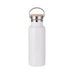 Thermosflasche, 500ml, Rostfreier Stahl, Weiß, Bambus-Verschluss, für die Sublimation