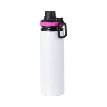 Fahrradflasche, Aluminium, Weiß, 850 ml, Verschluss mit rosa Besatz, für den Sublimationsdruck