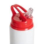 Aluminiumflasche mit Ausgießer, 600 ml, weiß, mit rotem Verschluss und Sublimationshalter
