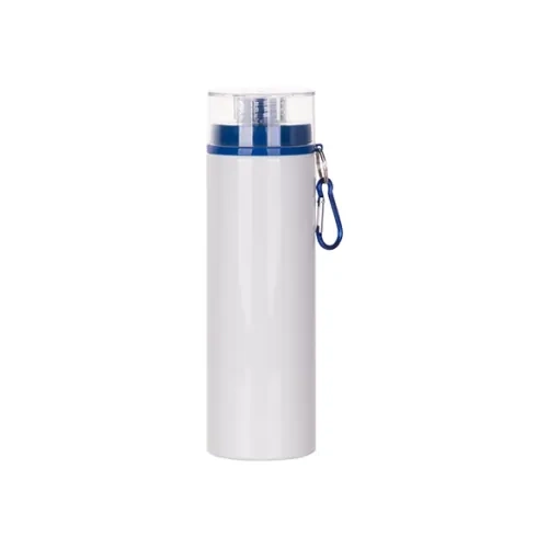 Aluminiumflasche 850 ml weiß mit transparentem Verschluss und blauem Deckel zur Sublimation