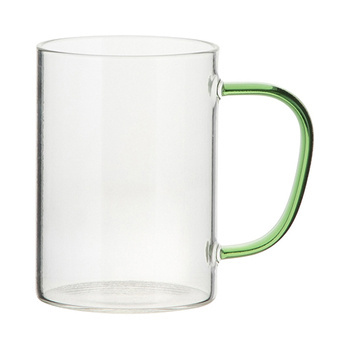 Tasse 360 ml, Glas, mit hellgrünem Griff, für die Sublimation