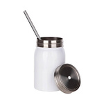 Becher mit Deckel , "Mason Jar", mit Strohhalm, Weiß, für die Sublimation