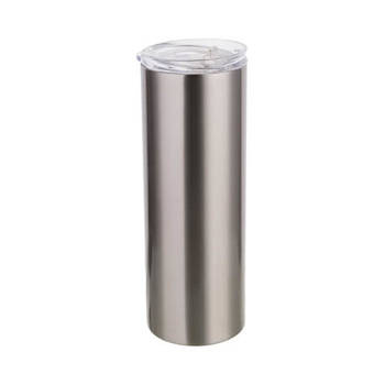 Tumbler-Becher, 600 ml, mit Trinkhalm, Silber, für den Sublimationsdruck.