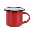 Metallbecher 100 ml, emailliert, rot mit schwarzem Rand, für die Sublimation