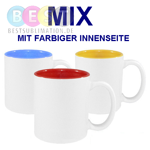 144 Tassen 330ml, Farbige Innenseite, MIX diverser Farben,  für die Sublimation