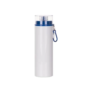 Aluminiumflasche 850 ml weiß mit transparentem Verschluss und blauem Deckel zur Sublimation