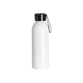 Sportliche Aluminium-Wasserflasche 750 ml weiß mit schwarzem Verschluss und Sublimationsstreifen