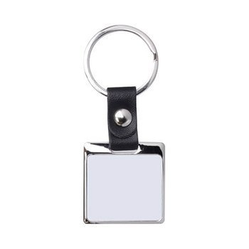 Metallener Schlüsselanhänger, Quadrat, mit schwarzen Band, für den Sublimationsdruck.