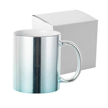 Tasse 330 ml, Plattiert, Silber-hellblauer Farbverlauf, mit Box, für die Sublimation