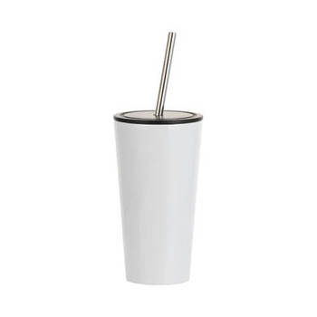 Tumbler-Becher, 480 ml, mit Trinkhalm, Rostfreier Stahl, Weiß, für den Sublimationsdruck.