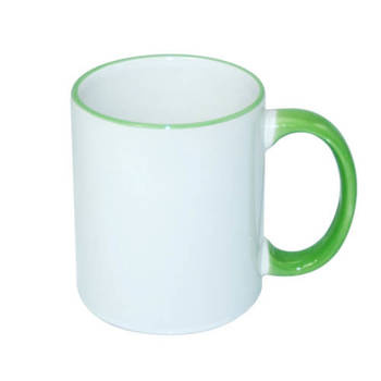 Tasse 330ml, A+, hellgrüner Griff und Rand, für die Sublimation