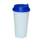 Tumbler-Becher, mit dunkelblauem Deckel, für den Sublimationsdruck.